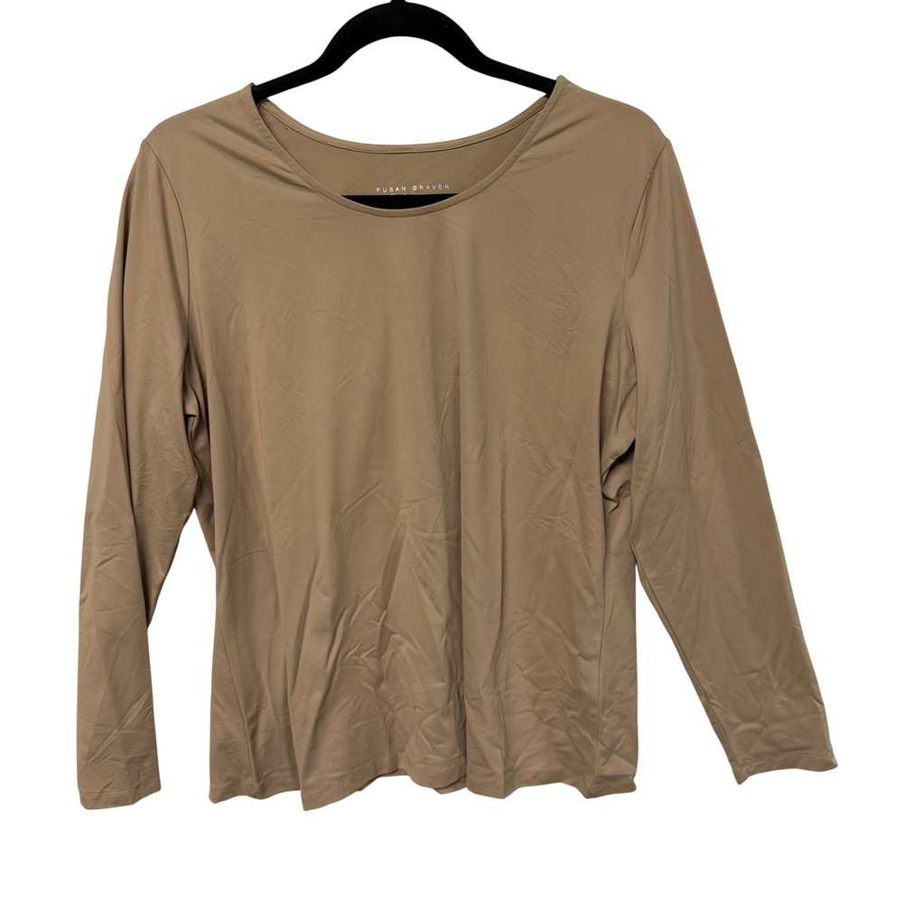 Susan Graver Smoothing Essentials Tan Scoop Neck Long Sleeve Top XL